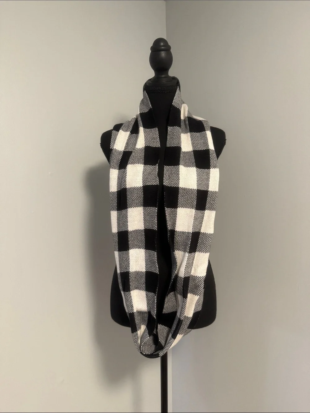 Talbots Black and White Buffalo Check Infinity Scarf